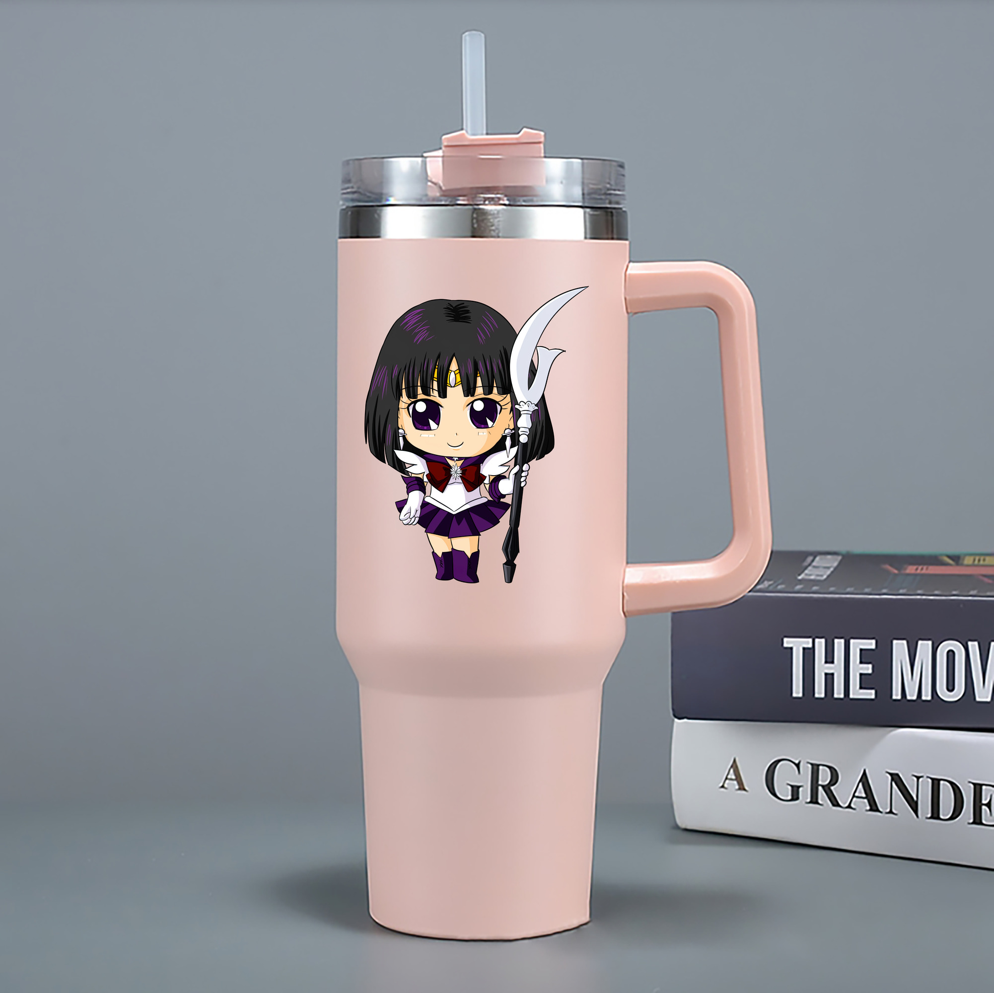 （画像用） 美少女戦士セーラームーン 土萠ほたる Sailor Moon Tomoe Hotaru （セーラーサターン；Sailor Saturn） 1200mL車用タンブラー - クリスタルステッカー（プラスチックストロー付き）